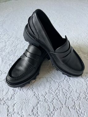 rag‎ & bone Corey Black Leather Lug Sole Penny Loafers Size 36 / US 6